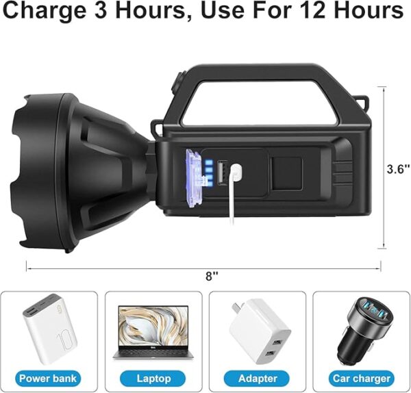 2 Pack Spotlight Flashlight, Rechargeable Handheld Searchlight, 4 Modes, High Lumens for Camping, Hiking, Hunting and Emergencies - Image 4