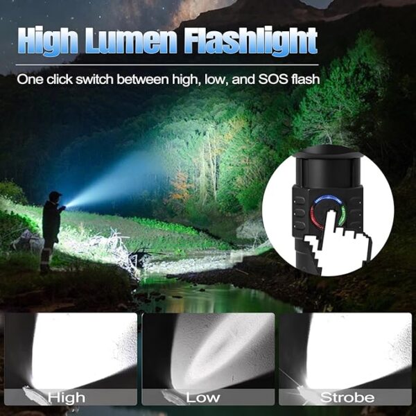 Tactical Flashlights Torch High Lumens Rechargeable, 3 Modes Led Waterproof Zoomable Linternas Handheld Small Flashlight, Adjustable Brightness Flash Light for Hurricane/Home/Emergency (2 Pack) - Image 5