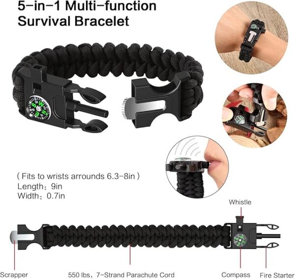 XUANLAN Emergency Survival Kit 13 in 1, Outdoor Survival Gear Tool with Survival Bracelet, Fire Starter, Whistle, Wood Cutter, Water Bottle Clip, Pen (Survival Kit 2) - Image 4