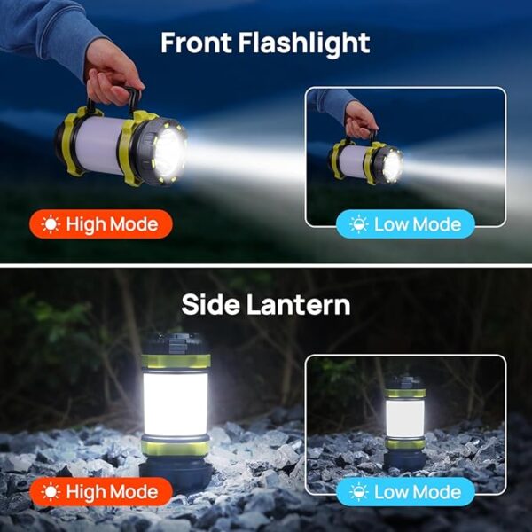 2 Pack LED Camping Lantern Flashlight Rechargeable, Consciot Portable Torch with 6 Light Modes, 3600mAh Power Bank, IPX4 Waterproof, USB C, Camping Lights for Hurricane, Emergency, Survival Kits - Image 3