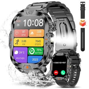 Smart Watch for Men Military Answer/Make Call 2.01â³ Display 170+ Sports Modes Fitness Smart Watch IP68 Waterproof 30 Days Standby Smartwatch for Android iOS Black (2 Straps)