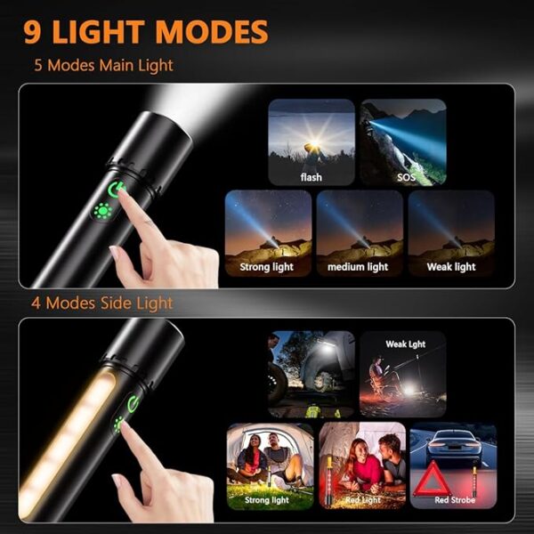 Rechargeable Flashlights High Lumens,Super Bright Led Flashlight,2000 Lumen Magnetic Flash Lights with 9 Modes,Waterproof,Powerful Handheld Flashlights for Home,Emergencies,Hiking,Camping Essentials - Image 10