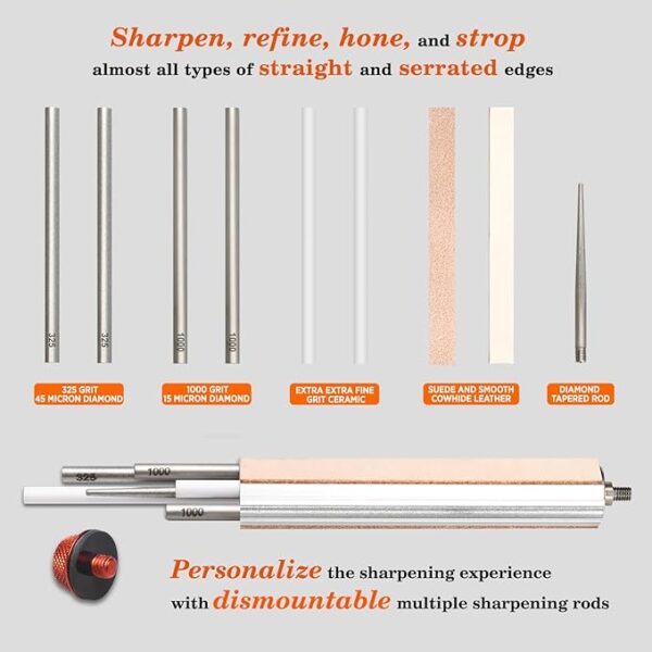 SHARPAL 210N TRANSFOROD 11-In-1 Adjustable Angle Knife Sharpener with Monocrystalline Diamond & Ceramic Rods, Tapered Rod & Leather Strops, Portable Knife Sharpening Tool Kit for Hunting & Outdoors - Image 5