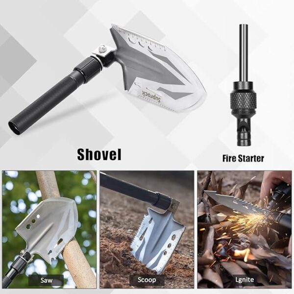 Survival Shovel High Carbon Steel Tactical Shovel Axe Folding Entrenching Tool Camping Hiking Shovel Carrying Pouch Car Emergency Survival Gear - Image 4