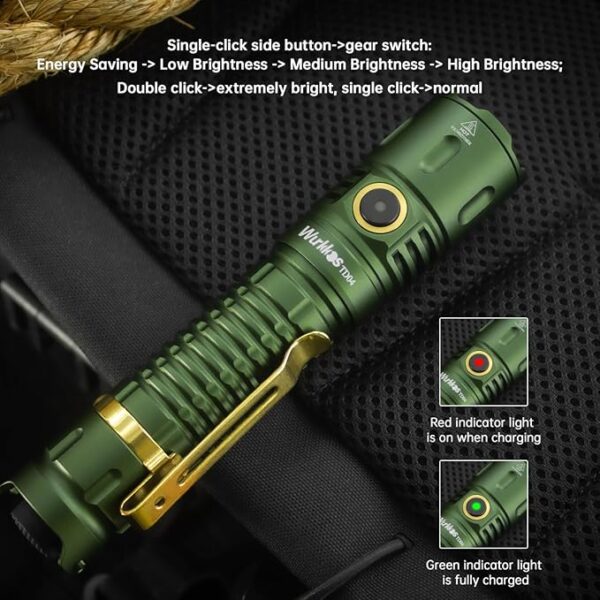 Wurkkos TD04 Tactical Flashlight, 3000 Lumens Rechargeable Flashlights, LED Handheld Flashlight with Type C Charging Port Tail Switch for Camping for EDC, Tactical Gear, Suvival, Emergency, Outdoor - Image 5
