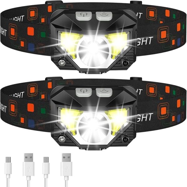 LHKNL Headlamp Flashlight, Lumen Ultra-Light Bright LED Rechargeable Headlight with White Red Light, 2-Pack Waterproof Motion Sensor Head Lamp,8 Modes for Outdoor Camping Running Hiking Fishing - Image 2