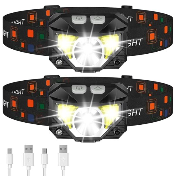 LHKNL Headlamp Flashlight, Lumen Ultra-Light Bright LED Rechargeable Headlight with White Red Light, 2-Pack Waterproof Motion Sensor Head Lamp,8 Modes for Outdoor Camping Running Hiking Fishing