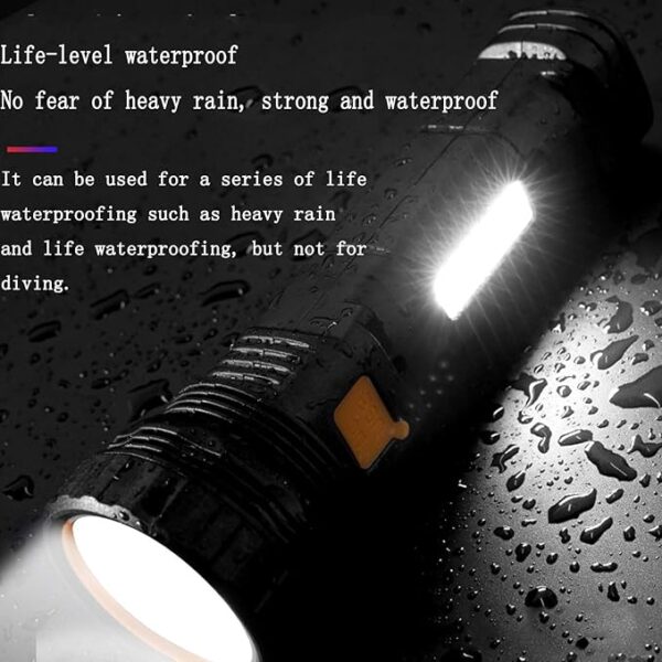 Solar/Rechargeable Multi Function 1000 Lumens LED Flashlight, with Emergency Strobe Light and 1200 Mah Battery, Emergency Power Supply and USB Charging Cable, Fast Charging (1PC) - Image 4