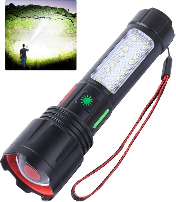 Rechargeable Tactical Flashlight 990000LM High Lumen 5 Modes Super Bright, led Powerful 3300mAh Power Bank with COB Flash Light, Zoomable, Waterproof for Emergencies, Camping, Hiking - Image 2