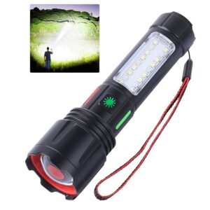 Rechargeable Tactical Flashlight 990000LM High Lumen 5 Modes Super Bright, led Powerful 3300mAh Power Bank with COB Flash Light, Zoomable, Waterproof for Emergencies, Camping, Hiking