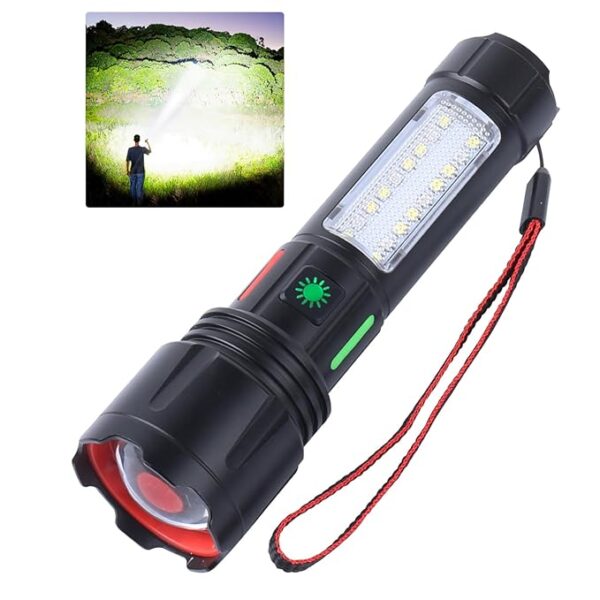 Rechargeable Tactical Flashlight 990000LM High Lumen 5 Modes Super Bright, led Powerful 3300mAh Power Bank with COB Flash Light, Zoomable, Waterproof for Emergencies, Camping, Hiking