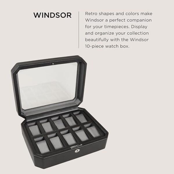 WOLF Windsor 10-Piece Watch Box, Black - Features 10 Watch Compartments & Vegan Leather Exterior - Image 4