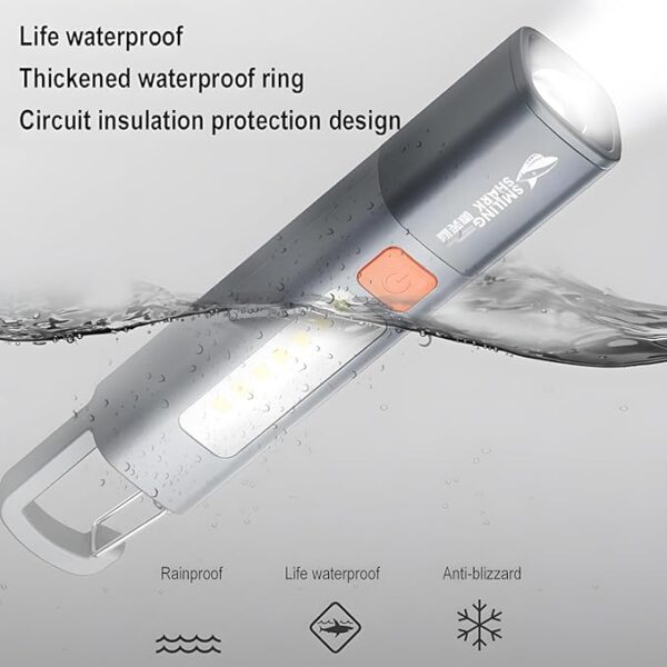 1200mAh Portable Torch LED Work Light, COB Side G1 Flash Light, 3 Modes Zoomable Focus White Waterproof Powerful Super Bright EDC, Outdoor Emergency, Mini-Rechargeable, Camping Flashlight (2, Gray) - Image 4