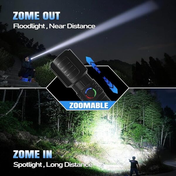 Tactical Flashlights Torch High Lumens Rechargeable, 3 Modes Led Waterproof Zoomable Linternas Handheld Small Flashlight, Adjustable Brightness Flash Light for Hurricane/Home/Emergency (2 Pack) - Image 3
