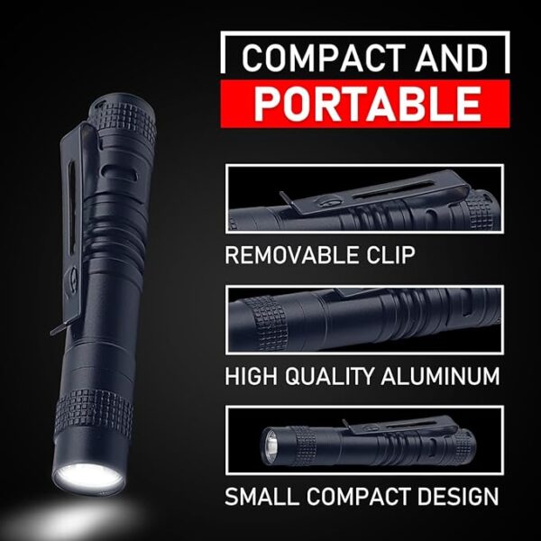 Mini LED Pen Light Flashlight, High Lumens Pocket Torch with Clip, Portable for Camping, Emergency, Inspection, Gifts for Dad and Husband,4-Pack - Image 4