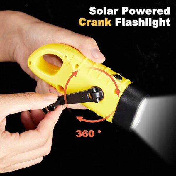 Mudder 4 Pack Hand Crank Solar Powered Flashlight Emergency Rechargeable Led Flashlight Survival Gear Self Powered Charging Torch for Hiking Backpack Camping Safety Emergency Pack(Yellow, Black) - Image 4