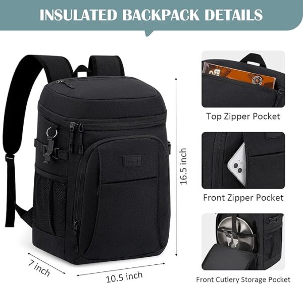 Tuwubi Cooler Backpack 35/42 Cans, Backpack Coolers Insulated Leak Proof for Men Women, Waterproof Soft Sided Lunch Camping Beach Travel Ice Chest Backpack Cooler Bag - Image 6