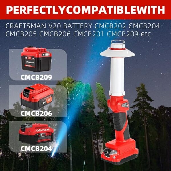 8W 800LM Lantern Replacement for Craftsman V20 Li-ion Battery Outdoor Portable Camping Lantern with Hook, USB Output, Emergency Light, Perfect for Camping, Hiking, and Outdoor Activities(Tool Only) - Image 5