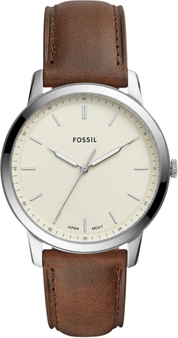 Fossil Men's Minimalist Quartz Stainless Steel and Leather Three-Hand Watch - Image 2
