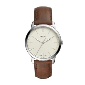 Fossil Men's Minimalist Quartz Stainless Steel and Leather Three-Hand Watch