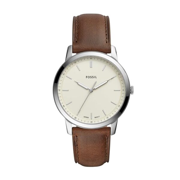 Fossil Men's Minimalist Quartz Stainless Steel and Leather Three-Hand Watch