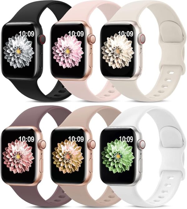 6 Pack Sport Bands Compatible with Apple Watch Band 38mm 40mm 41mm 42mm 44mm 45mm 49mm 46mm,Silicone Waterproof Strap Compatible with iWatch Apple Watch Series 10 9 Ultra 8 7 6 5 4 3 2 1 SE Women Men - Image 3