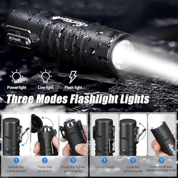 Scotte Plasma Windproof Arc Lighter Electric Lighter and LED Flashlight - 2 in 1 (Black)/5 in 1 Magnesium Fire Starter for Emergency Survival, Candle, Camping, Hiking, All Weather Magnesium Ferro Rod - Image 5