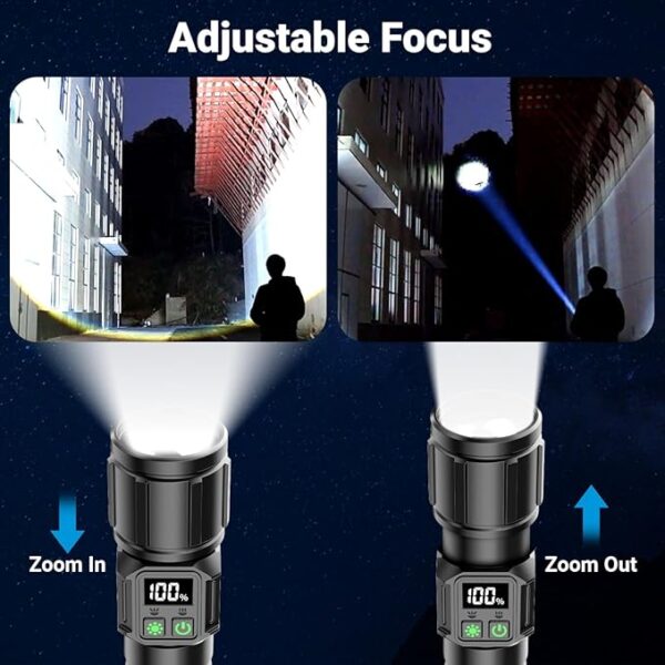 High Lumen LED Flashlight Rechargeable Handheld flashlights high lumens flashlights for home Zoom with LCD digital display 9 modes waterproof powerful tactical flashlight used for emergency gifts - Image 5