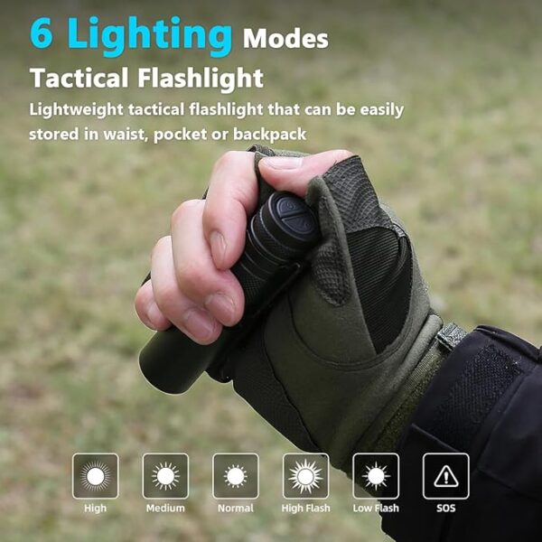 2000LM EDC Tactical Flashlight IP65 Waterproof With 6 Mode,Rechargeable High Lumens LED Pocket Flashlight,14Hr(2600mAh) Battery Life For Daily Home Use, Adventure, Tactical Outdoor, Emergency - Image 3