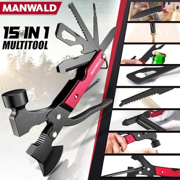 15 in 1 Multitool Axe Hatchet, Fathers Day Dad Gifts from Daughter Wife Son, Camping Accessories Survival Gear, Multi Tool for Camping Hiking Survival, Cool Gadgets Gifts for Men,Husband, Boyfriends - Image 4