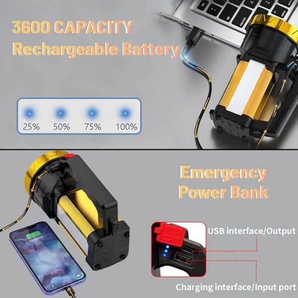 Rechargeable LED Flashlight,4 Light Modes Handheld Spotlight with USB Output,Super Bright Flash Light for Emergency,Outdoor Hiking,Camping - Image 4