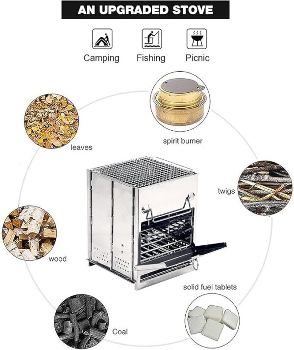 REDCAMP Wood Burning Folding Camp Stove Stainless Steel Grid, Portable Collapsible Backpacking Stove Survival Rocket Stove for Hiking Outdoor Tent Camping Picnic BBQ, Large - Image 4