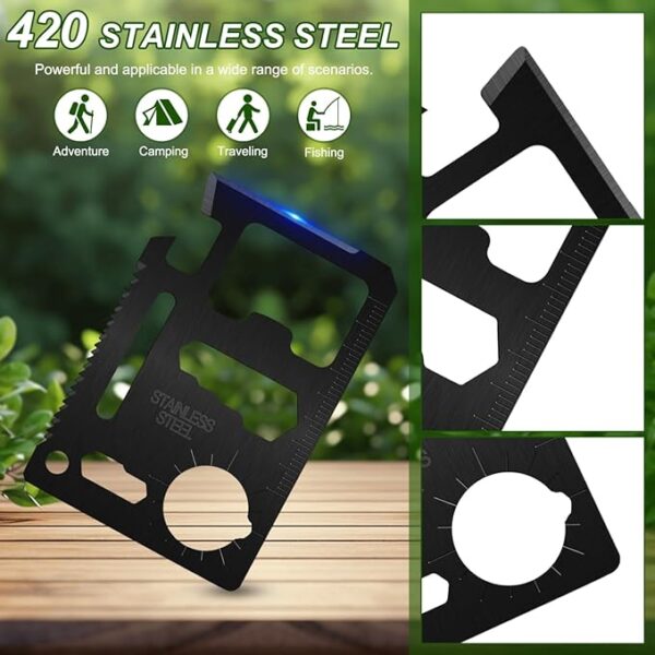 Survival Credit Card Multitool, 11 in 1 Beer Opener Survival Card Tool,Wallet Multitools Card Perfect for Fathers Men Gadgets Stocking Stuffers for Men (12 PCS) (Black) - Image 5