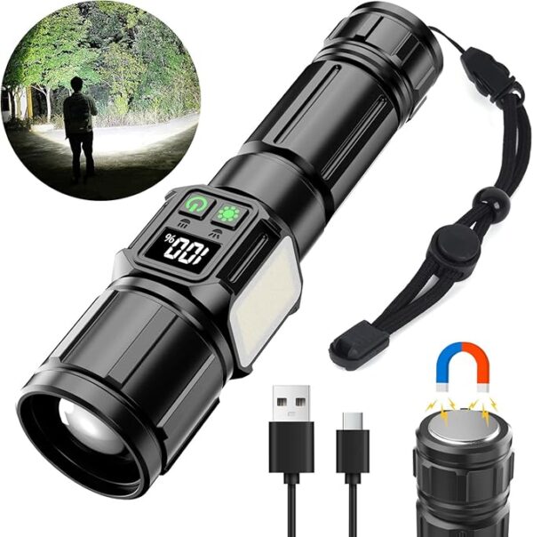 High Lumen LED Flashlight Rechargeable Handheld flashlights high lumens flashlights for home Zoom with LCD digital display 9 modes waterproof powerful tactical flashlight used for emergency gifts - Image 2