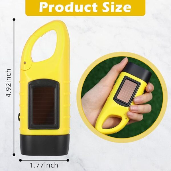 3 Packs Hand Crank Solar Powered Flashlight Emergency Rechargeable LED Flashlight Survival Gear Self Powered Charging Torch Manual Dynamo for Fishing Hiking Backpack Camping Home Safety - Image 3