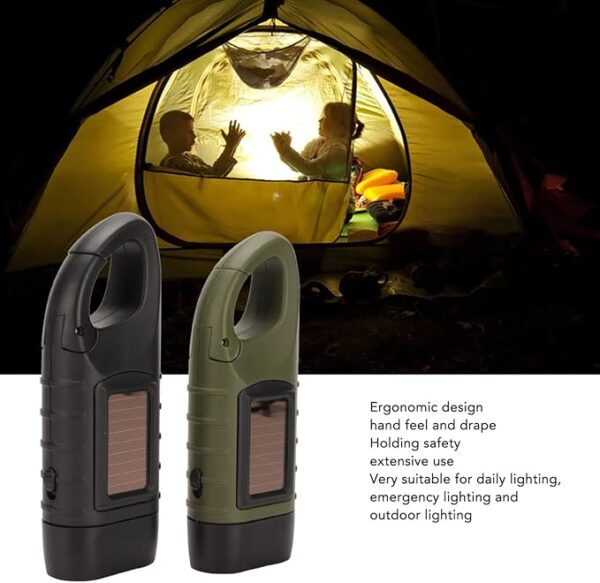 2pcs Hand Crank Solar Powered Flashlight Emergency LED Flashlights Rechargeable Handheld Flashlights Torch for Emergencies Survival Outdoor Sports Camping - Image 3