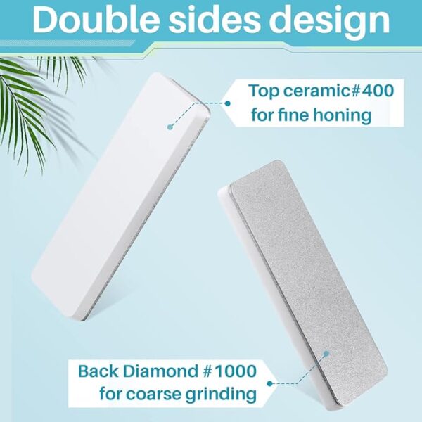 Patelai 2 Pcs Mini Pocket Knife Sharpener Stone Double Sided Portable Sharpening Stone Whetstone Diamond Ceramic Sharpen Tools 400/1000 Grit for Knives Scissors Kitchen Outdoor Survival Gear - Image 4