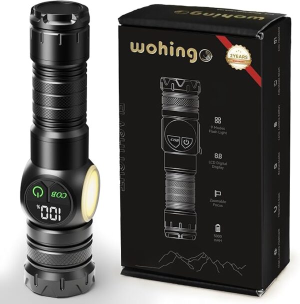 Rechargeable Flashlights High Lumens LED Super Bright Torch Magnetic Tactical Flashlight with COB SideLight,Zoomable,Waterproof Linternas with LCD Digital Display for Camping Home Emergency Gift - Image 2