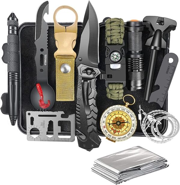 Survival Kit 14 in 1, Survival Gear and Equipment, Gifts for Men Dad Husband Him, Outdoor Fishing Hunting Camping Anniversary Birthday Gift Ideas for Him Teenage Boy Women - Image 2