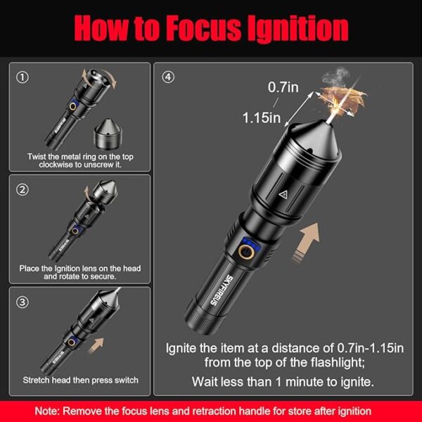 SKYFIRE LED Flashlight 4000 High Lumens with Ignition Lens, Gifts for Men Dad Fathers Day Rechargeable Super Bright Flashlights Handheld Flash Light for Outdoor, Emergency, Camping, Searching, Home - Image 3