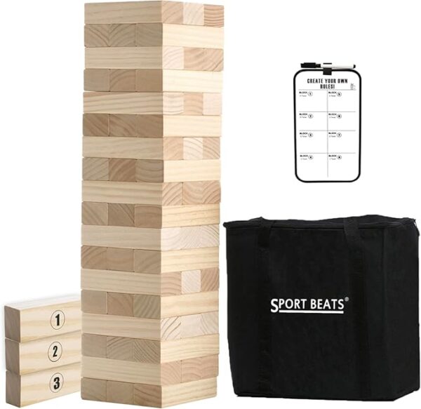 SPORT BEATS Outdoor Games Large Tower Game 54 Blocks Stacking Game Includes Carry Bag - Image 2