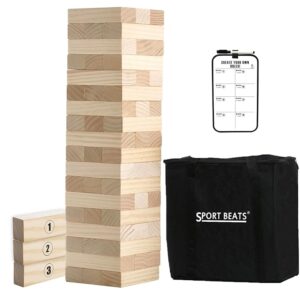 SPORT BEATS Outdoor Games Large Tower Game 54 Blocks Stacking Game Includes Carry Bag