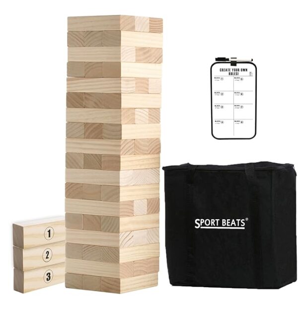 SPORT BEATS Outdoor Games Large Tower Game 54 Blocks Stacking Game Includes Carry Bag