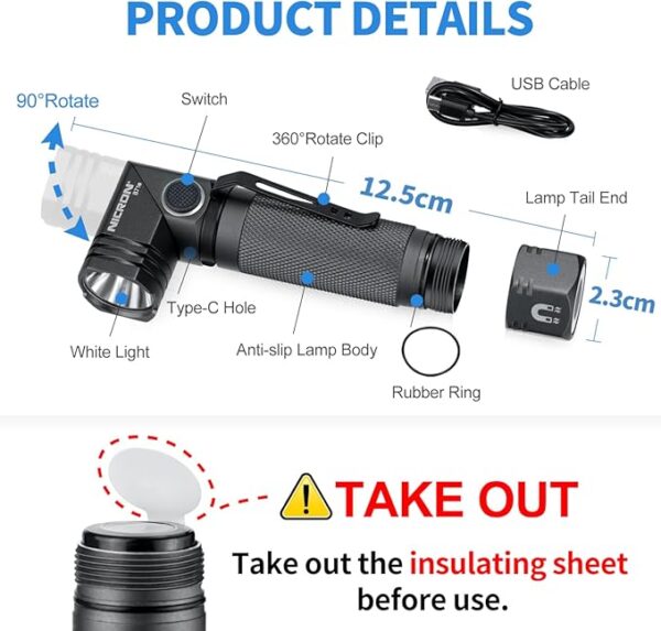 1300 Lumens Rechargeable Magnetic Flashlight, 6 Modes LED 90 Degree Flashlight Twist IP65 Waterproof High Bright EDC Pocket Torch, Tactical Flashlight for Camping, Emergency, Repair, Outdoor - Image 5