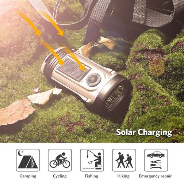 ThorFire Solar Flashlight Hand Crank Solar Powered Rechargeable Flashlight IPX6 Waterproof LED Emergency Lights Dynamo Torch Ideal for Camping Outdoor Climbing Backpack Hiking - Image 5