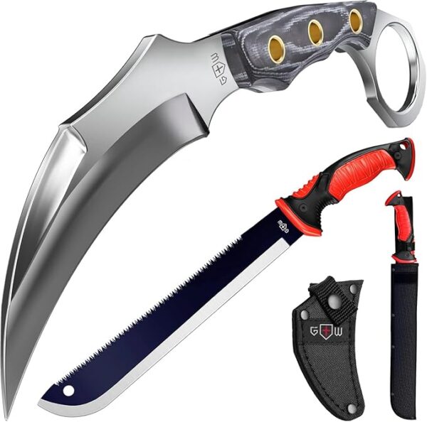 Grand Way Tactical Knife with Sheath â Micarta Handle â Survival Knife with Serrated Blade - Knives for Bushcraft Outdoor Hunting Garden Cutting Trees and Yard Work - Image 2
