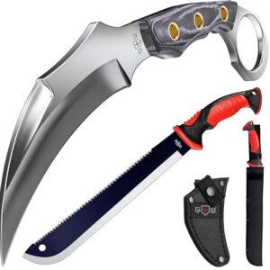 Grand Way Tactical Knife with Sheath â Micarta Handle â Survival Knife with Serrated Blade - Knives for Bushcraft Outdoor Hunting Garden Cutting Trees and Yard Work