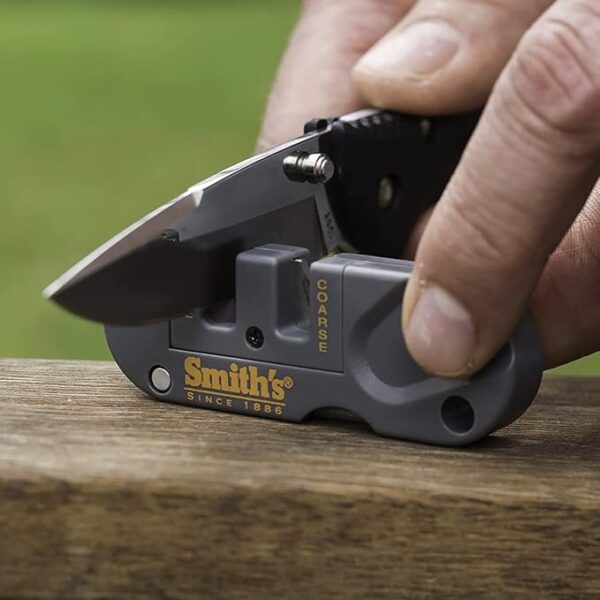 Smith's PP1 Pocket Pal Knife Sharpener Preset Carbide & Ceramic Stone Sharpeners Fold-Out Diamond Coated Rod Outdoor Hunting Knife & Hook Sharpener, Handheld, Compact, Lightweight, Multiuse - Image 5