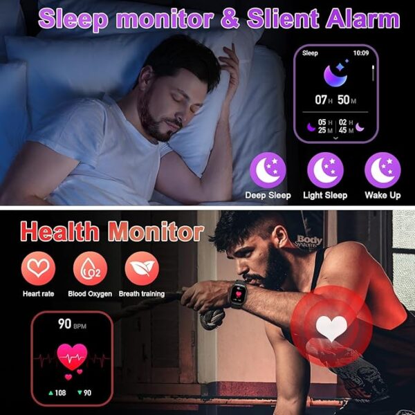 Smart Watch for Men Fitness Tracker: Make/Answer Call Military Smart Watches for Men Digital Mens Watches Running Waterproof Smartwatch Android Phones iPhone Samsung Compatible Heart Rate Monitor - Image 5