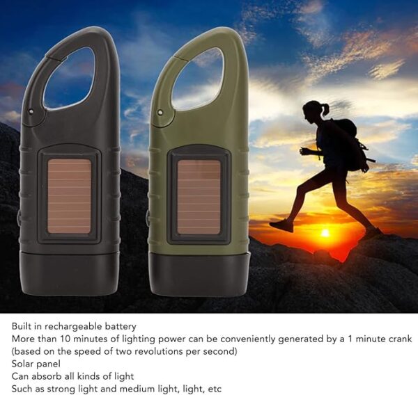 2pcs Hand Crank Solar Powered Flashlight Emergency LED Flashlights Rechargeable Handheld Flashlights Torch for Emergencies Survival Outdoor Sports Camping - Image 4